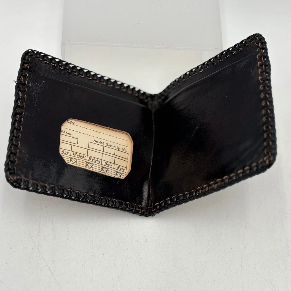 Vintage Hand Tooled Brown Leather Trucker Wallet Bifold Semi Truck Whipstitch